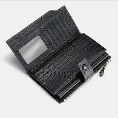RFID Leather Retro Long Wallet with Zipper Pocket – Large Capacity Purse for Women
