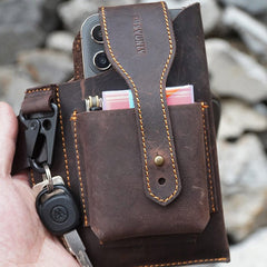 Vintage Leather Waist Phone Bag with Keychain | Outdoor Activity & Daily Use | Genuine Leather - VOTVO