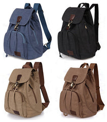 Canvas-Rucksack für Damen und Mädchen – Vintage-Schul- und Reiserucksack mit Kordelzug