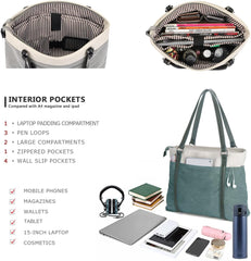 Women Laptop Tote Bag for Work – Lightweight Splice Canvas 15.6 Inch Handbag Purse - VOTVO