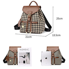Women's Mini Backpack Purse with Houndstooth Print – Flap Daypack Leather Shoulder Bag