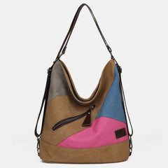 Women's Color Block Canvas Backpack – Tote Shoulder Hobo Bag Rucksack