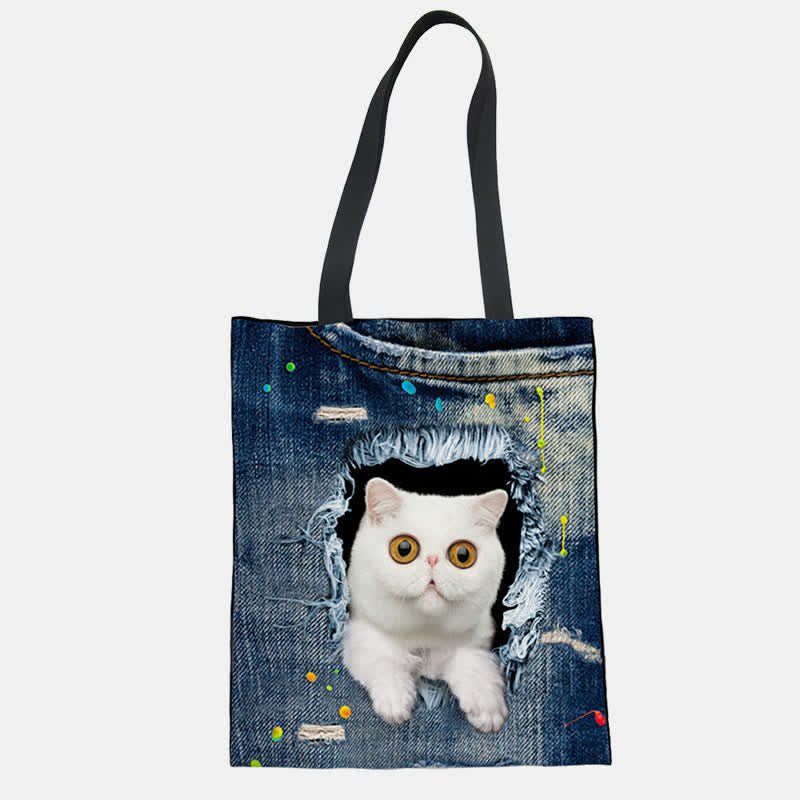 Unisex Cute Pets Print Tote Bag – Reusable Shopping Shoulder Bag for Daily Use - VOTVO