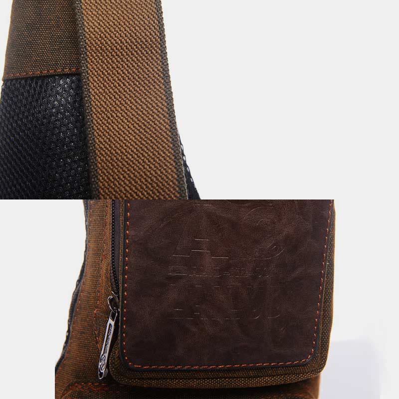 Vintage Canvas Sling Bag for Men - Black & Saddle Brown Crossbody Business Bag - VOTVO