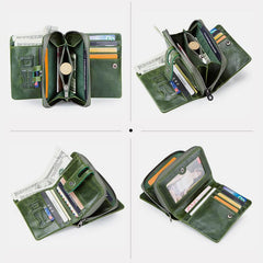 Genuine Leather Multifunctional Anti-theft Wallet for Women – RFID Protection, Card Slots & Zippered Coin Pocket