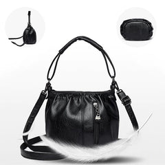 Pleated Bucket Leather Handbag – Casual Soft Shoulder Bag for Women
