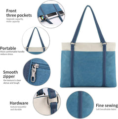 Women Laptop Tote Bag for Work – Lightweight Splice Canvas 15.6 Inch Handbag Purse