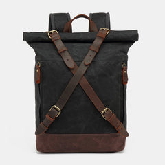 Unisxe Leather Canvas Waxed Backpack Travel Rucksack Waterproof Laptop Bag - VOTVO