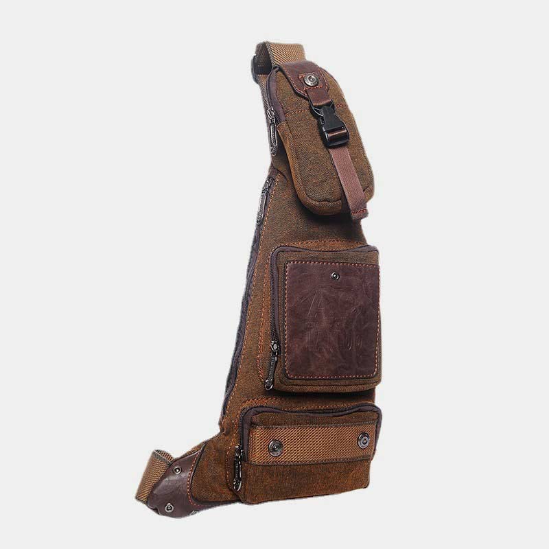 Vintage Canvas Sling Bag for Men - Black & Saddle Brown Crossbody Business Bag - VOTVO