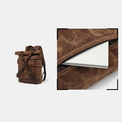 Unisxe Leather Canvas Waxed Backpack Travel Rucksack Waterproof Laptop Bag - VOTVO
