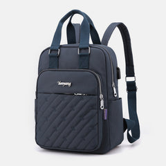 Lightweight Embossed Embroidery Backpack with USB Charging Port – Perfect for Women on the Go
