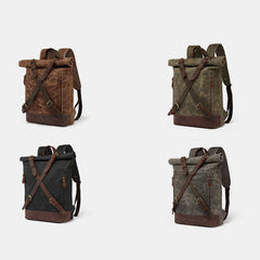 Unisxe Leather Canvas Waxed Backpack Travel Rucksack Waterproof Laptop Bag - VOTVO