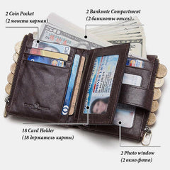 RFID Anti-Theft Large Capacity Genuine Leather Wallet with Chain – Secure & Stylish