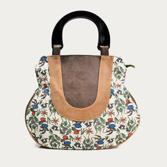 Top-Handle Bag for Women - Ethnic Style Printed Canvas Handbag