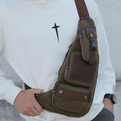 Vintage Canvas Sling Bag for Men - Black & Saddle Brown Crossbody Business Bag - VOTVO