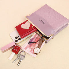 Women’s Leather Crossbody Handbag – Double Compartment Kiss Lock Shoulder Bag