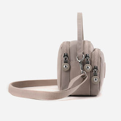 Small Nylon Crossbody Bag for Women – Triple Compartment Travel Purse