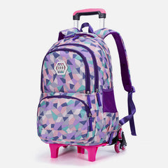 Rolling Wheels School Bag for Girls – Colorful Printing Backpack with Adjustable Straps & Two-Wheel Design