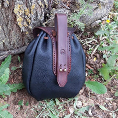 Retro Medieval Leather Waist Bag – EDC Belt Pouch with Drawstring Closure