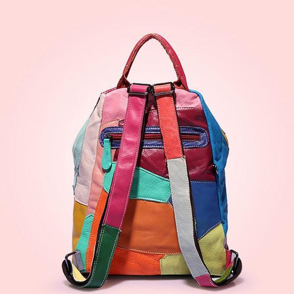 Women's Genuine Leather Splice Rivet Backpack - Stylish & Durable Shoulder Bag for School, Travel, & Daily Use - VOTVO