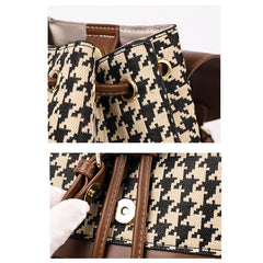 Women's Mini Backpack Purse with Houndstooth Print – Flap Daypack Leather Shoulder Bag
