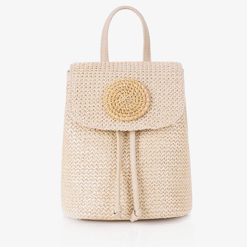Women’s Straw Backpack – Summer Beach Woven Drawstring Handbag - VOTVO