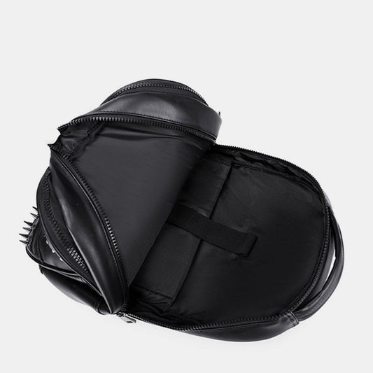 3D-Totenkopf-Rucksack aus Leder mit Punknieten | Wasserdichter Rucksack mit geprägtem Geisterkopf