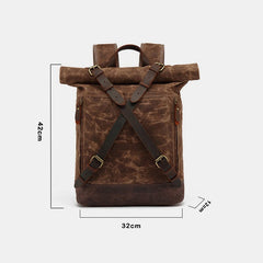 Unisxe Leather Canvas Waxed Backpack Travel Rucksack Waterproof Laptop Bag - VOTVO