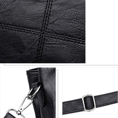 Triple Compartment Women’s Leather Tote Shoulder Handbag with Crossbody Strap