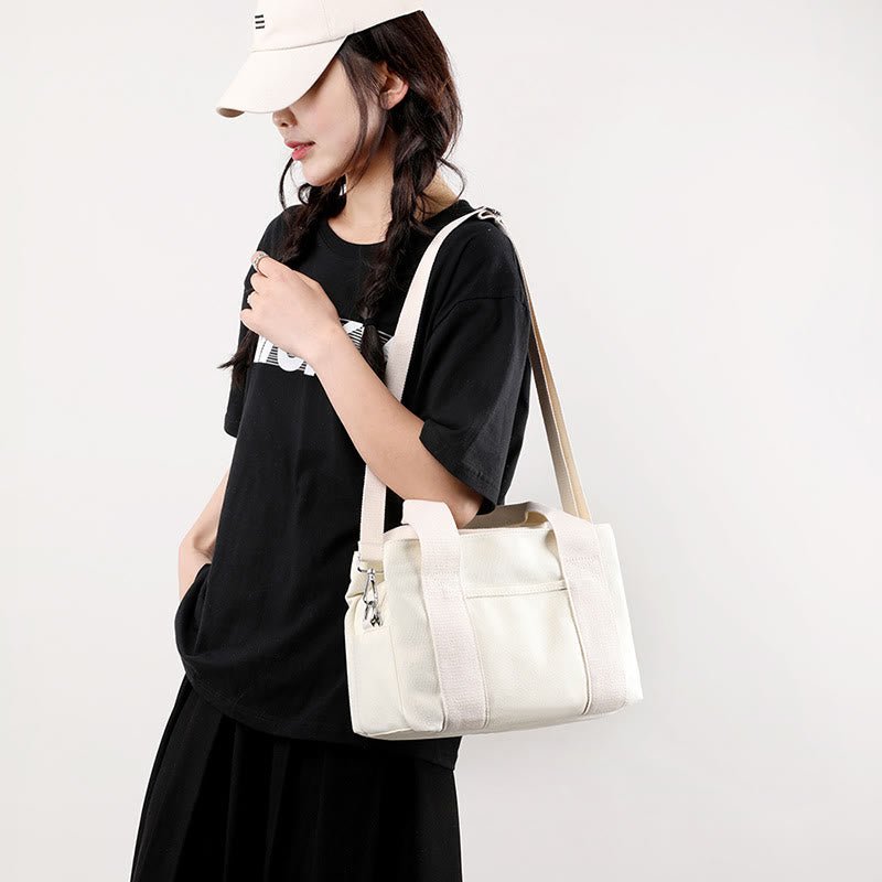Solid Color Small Tote Triple Compartment Large Crossbody Canvas Purse - VOTVO