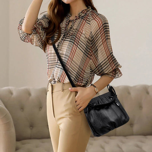 Pleated Bucket Leather Handbag – Casual Soft Shoulder Bag for Women