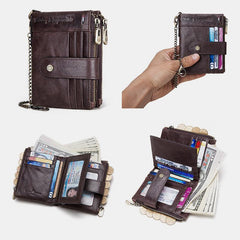 RFID Anti-Theft Large Capacity Genuine Leather Wallet with Chain – Secure & Stylish