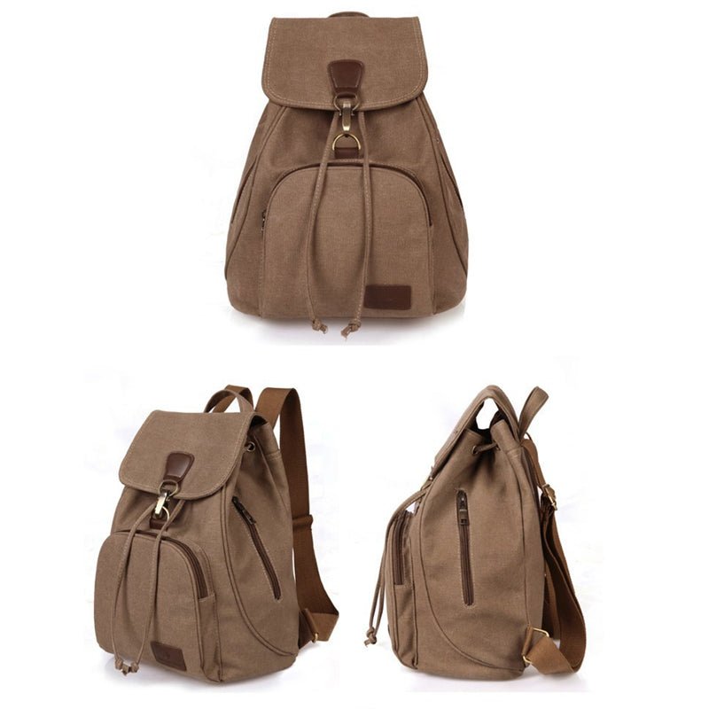 Vintage Canvas Backpack for Women & Girls – Drawstring Rucksack for School & Travel - VOTVO