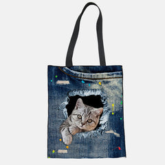 Unisex Cute Pets Print Tote Bag – Reusable Shopping Shoulder Bag for Daily Use