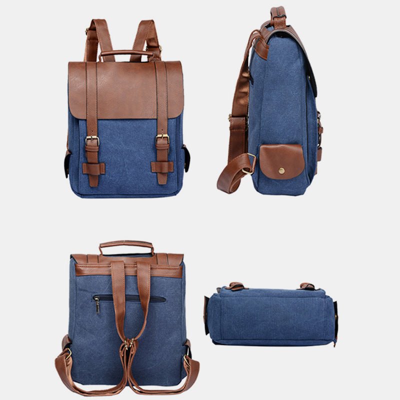 Vintage Leather Canvas Backpack for Men & Women – Travel Daypack, Unisex Rucksack - VOTVO