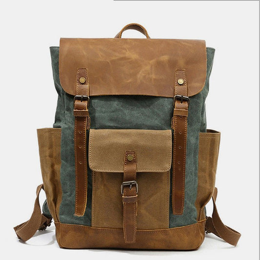 Vintage Canvas Backpack with Genuine Leather Accents – Casual Laptop Travel Rucksack for Men & Women - VOTVO