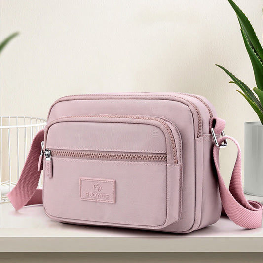 Umhängetasche mit 4 Reißverschlüssen – Leichte Nylon-Handtasche für Damen