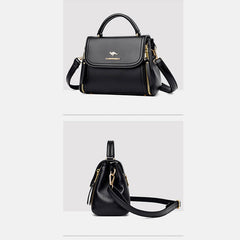 Medium Double Compartment Leather Satchel Handbag with Crossbody Strap – Stylish Top Handle Purse for Women