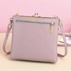 Women’s Leather Crossbody Handbag – Double Compartment Kiss Lock Shoulder Bag