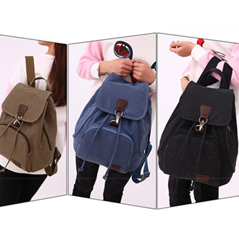 Vintage Canvas Backpack for Women & Girls – Drawstring Rucksack for School & Travel - VOTVO