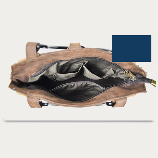 Top-Handle Bag for Women - Ethnic Style Printed Canvas Handbag