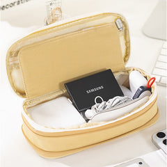Large Capacity Color Matching Canvas Pencil Case – Perfect for Study & Organization