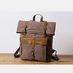 Unisex Canvas & Leather Hiking Travel Backpack – Durable Rucksack School Bag Daypack