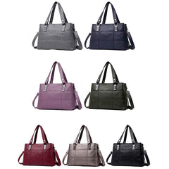 Triple Compartment Women’s Leather Tote Shoulder Handbag with Crossbody Strap