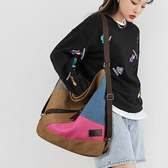 Women's Color Block Canvas Backpack – Tote Shoulder Hobo Bag Rucksack