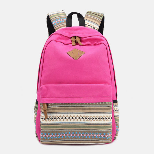 Bunter Streifen-Canvas-Rucksack für Damen – Sportlicher Studenten-Tagesrucksack