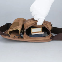 Small Waist Bag for Men – Outdoor Riding Canvas Sports Bag with Bottle Pocket