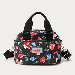 Nylon Crossbody Bag for Women - Colorful Flower Print Handbag with Adjustable Strap