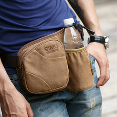 Small Waist Bag for Men – Outdoor Riding Canvas Sports Bag with Bottle Pocket