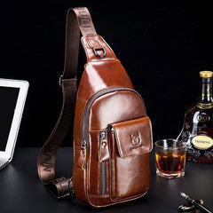 Genuine Leather Sling Chest Bag with Earphone Hole – Stylish & Practical Crossbody Shoulder Bag - VOTVO